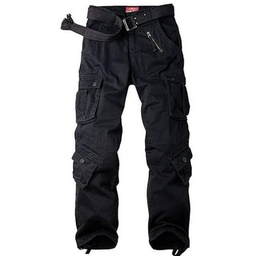POENTAB Cargo Pants for Men Ripstop Cotton Work Pants Regular Fit Utility Safety Workwear with 8 Pockets Black 29 (No Belt)