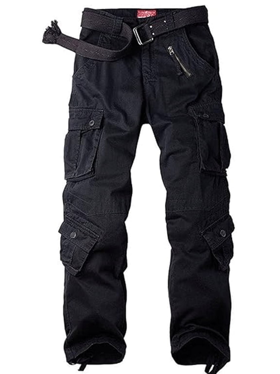 Cargo Pants for Men Ripstop Cotton Work Pants Regular Fit Utility Safety Workwear with 8 Pockets Black 29 (No Belt)