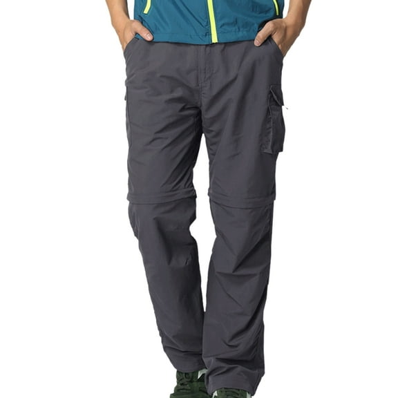 POENTAB Men Convertible Zip-Off 2 in 1 Hiking Pants and Shorts Quick Dry Cargo Work Pant For Travel Outdoor Safari Camping Grey ﻿