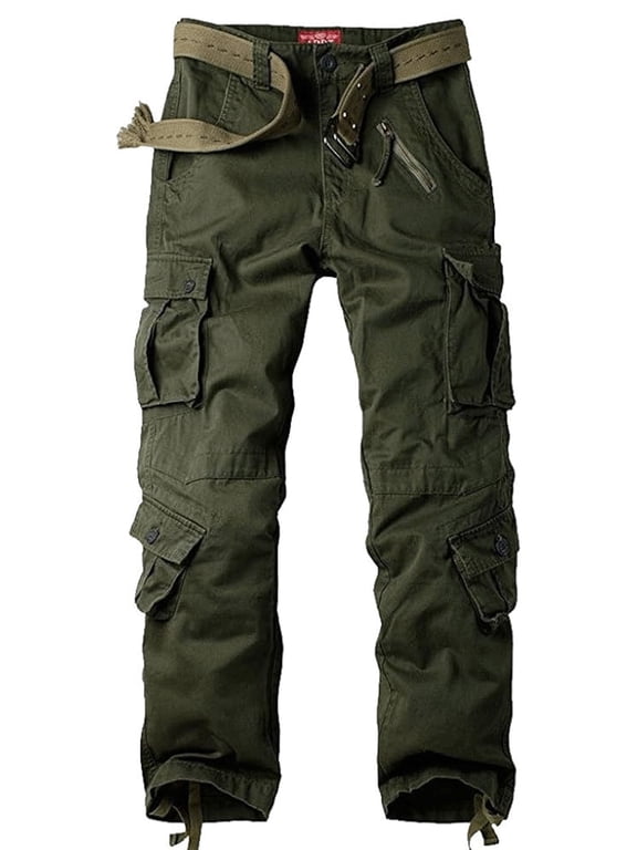 Men's Casual Cargo Pants Pants Cotton Utility Work Pants Safety Durable Construction Trousers with 8 Pockets Green 36 (No Belt)