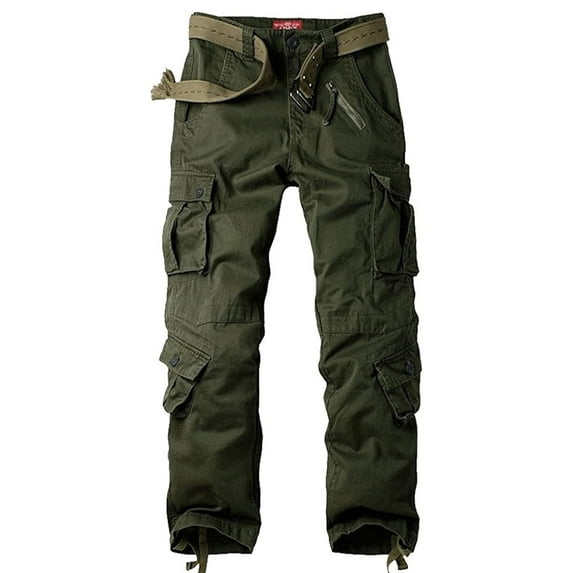 POENTAB Men's Casual Cargo Pants Pants Cotton Utility Work Pants Safety Durable Construction Trousers with 8 Pockets Green 38 (No Belt)