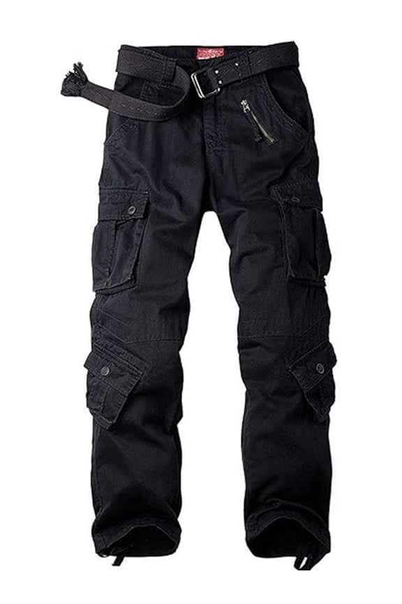 Cargo Pants for Men Ripstop Cotton Work Pants Regular Fit Utility Safety Workwear with 8 Pockets Black 34 (No Belt)