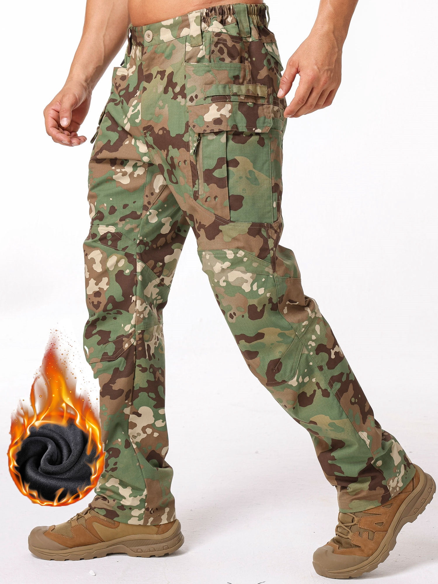POENTAB Fleece Lined Cargo Pants for Men Waterproof Outdoor Hiking ...