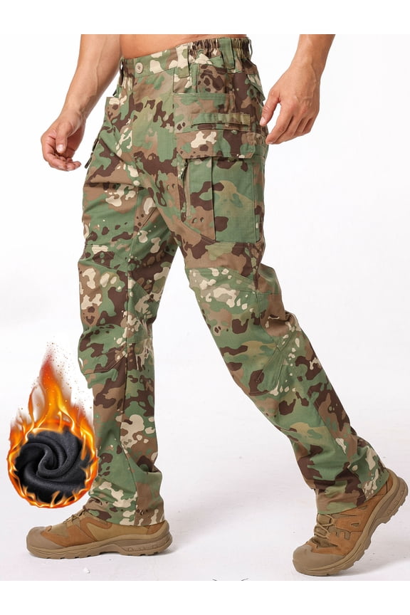 Fleece Lined Cargo Pants for Men Waterproof Outdoor Hiking Pants Insulated Warm Work Trousers Camo Hunting Clothes for Winter