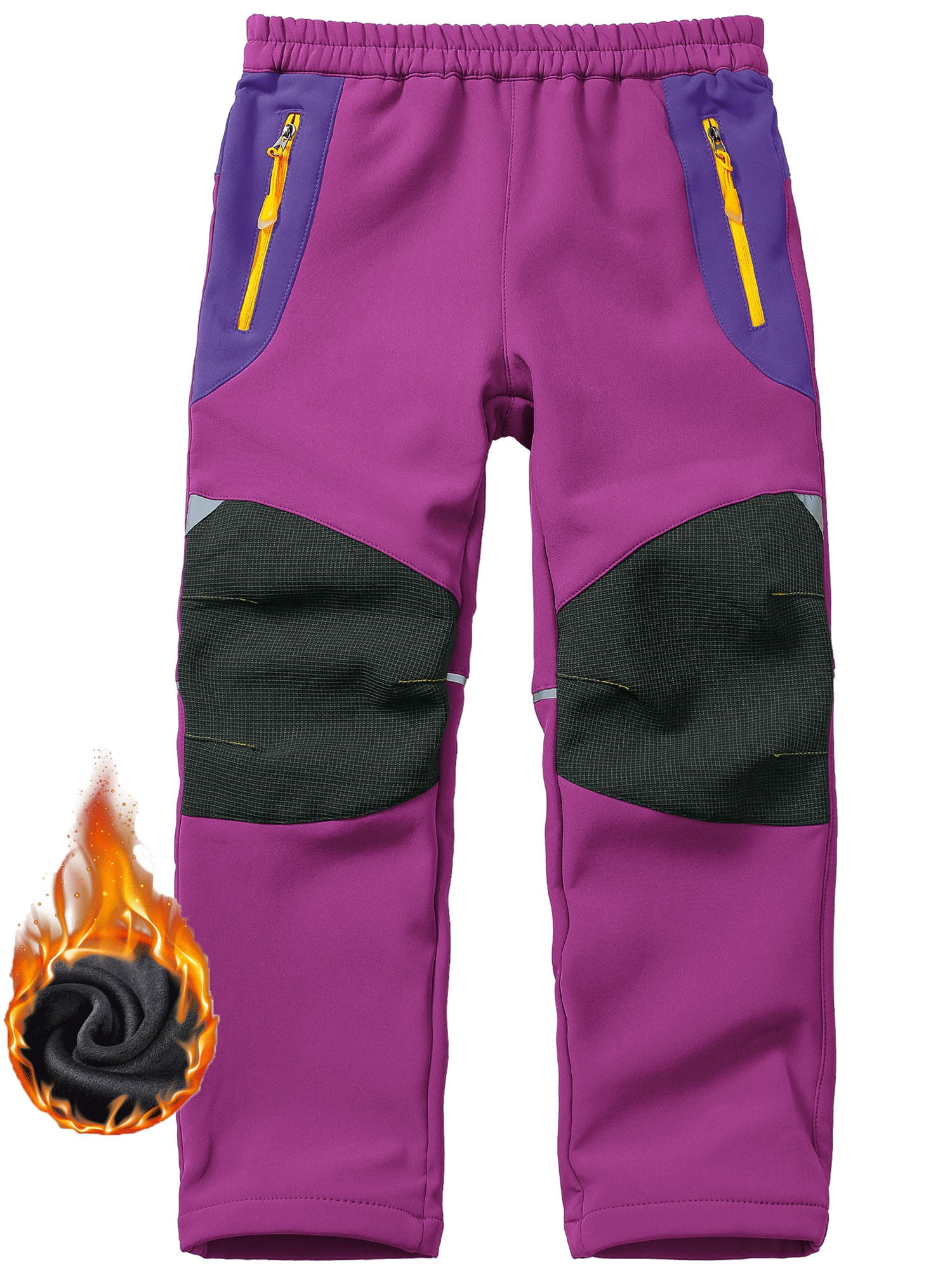 POENTAB Girls Boys Snow Ski Pants Outdoor Waterproof Windproof Fleece Warm Snowboard Pant For Winter Outdoor Wear Rose Red Size 11-13