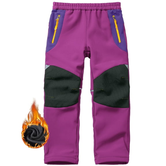 POENTAB Girls Boys Snow Ski Pants Outdoor Waterproof Windproof Fleece Warm Snowboard Pant For Winter Outdoor Wear Rose Red Size 9-10