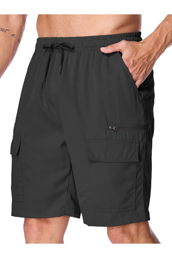 Hiking Cargo Shorts for Men Outdoor Lightweight Quick Dry Water Resistant Casual Fishing Work Shorts with Pockets Black