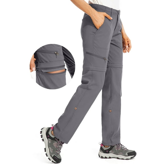 POENTAB Hiking Pants for Women Convertible Quick-Dry Stretch Lightweight Zip-Off Outdoor Trousers with Multi Pockets Gray