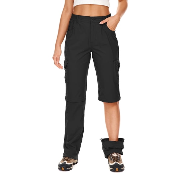 POENTAB Hiking Pants for Women Convertible Zip Off Quick Dry Pants for Cargo, Camping, Travel, Outdoor, Fishing, Safari Black