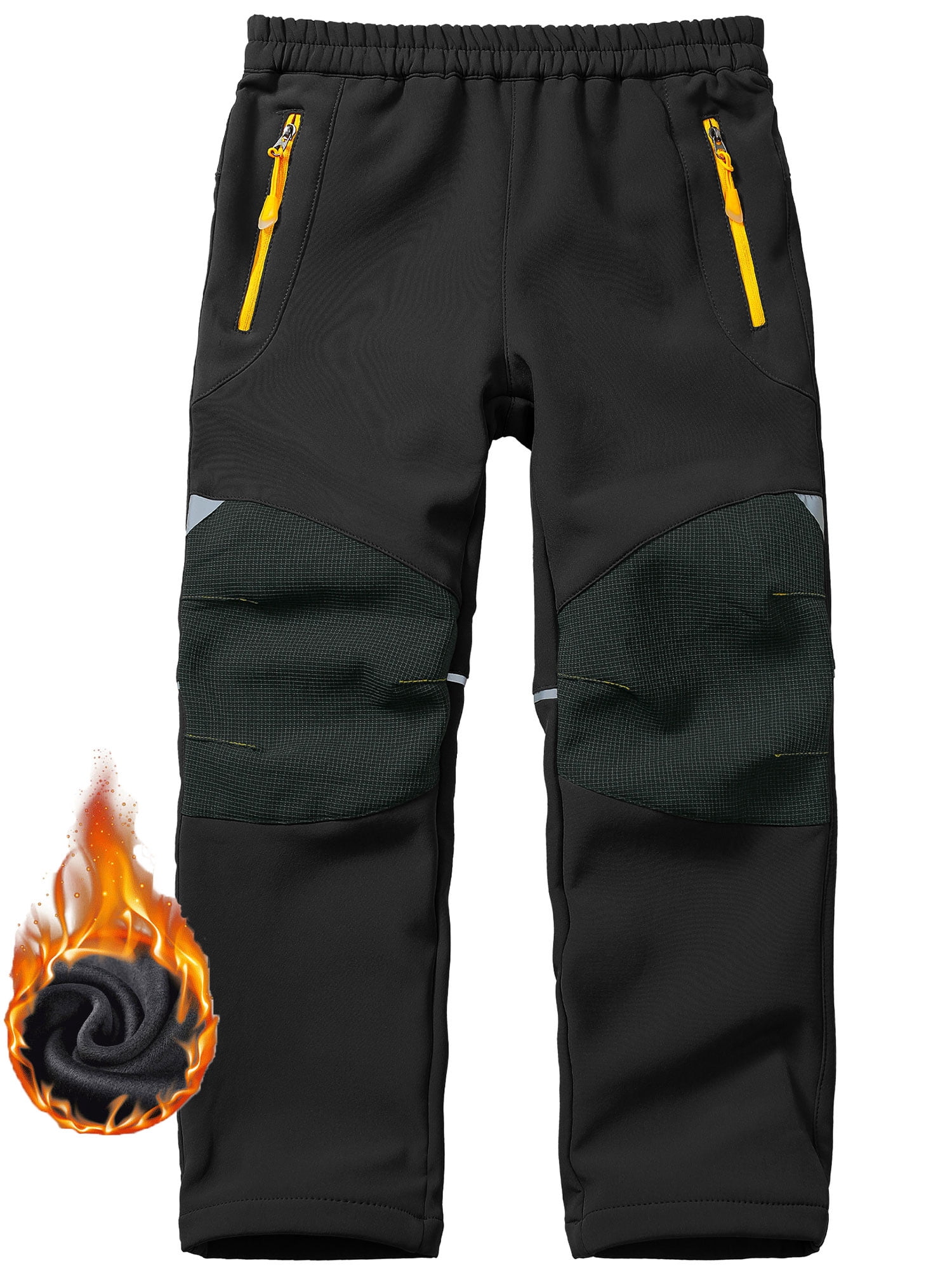 POENTAB Kids Boys Hiking Snow Ski Pants Fleece Lined Softshell Waterproof Warm Insulated Trousers with Zipper Pockets Black Size 11-13
