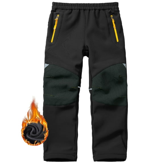POENTAB Kids Boys Hiking Snow Ski Pants Fleece Lined Softshell Waterproof Warm Insulated Trousers with Zipper Pockets Black Size 4-5