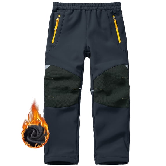 POENTAB Kids Snow Ski Pants Hiking Boys Girls Winter Outdoor Waterproof Windproof Fleece Warm Snowboard Pants Grey Size 6-7