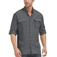 thumbnail image 1 of POENTAB Long Sleeve Fishing Shirts for Men Quick Dry Hiking Work Shirt Sun Protection UV UPF 50 Button Down Tops With Mesh Line Outdoor Safari Dark Grey, 1 of 8