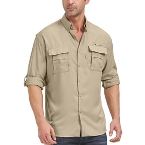 POENTAB Long Sleeve Fishing Shirts for Men Quick Dry Hiking Work Shirt Sun Protection UV UPF 50 Button Down Tops With Mesh Line Outdoor Safari