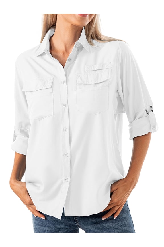 Long Sleeve Fishing Shirts for Women Quick Dry Sun UV Protection Convertible Button Shirt Blouse for Hiking Safari