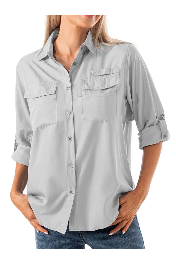 Long Sleeve Fishing Shirts for Women Quick Dry Sun UV Protection Convertible Button Shirt Blouse for Hiking Safari