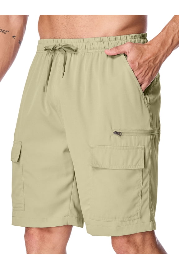 Men's Cargo Shorts Quick Dry Lightweight Stretch Fishing Hiking Shorts for Men with 7 Pockets for Outdoor Travel Khaki