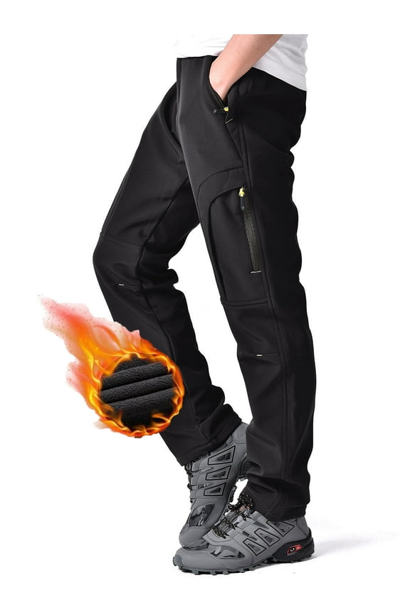 Men's Hiking Snow Pants Winter Fleece Lined Insulated Softshell Waterproof Ski Hunting Pant Black 36