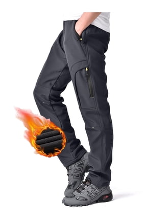 Fleece Lined Pants For Men Water Resistant Windproof Ski Snow Pant Winter Thermal Work Trousers with Zipper Pockets Grey 34