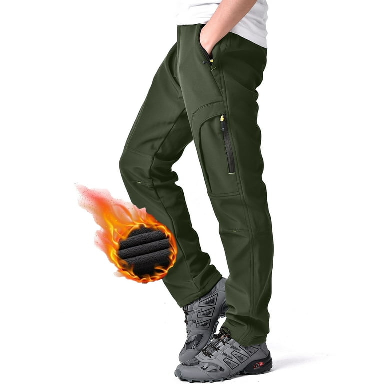 POENTAB Men's Hiking Snow Pants Winter Fleece Lined Insulated