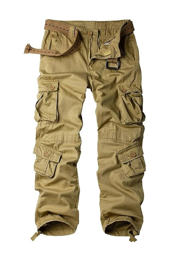 Work Cargo Pants for Men Baggy Outdoor Hiking Fishing Safari Travel Trousers with Multi Pockets Khaki 42 (No Belt)