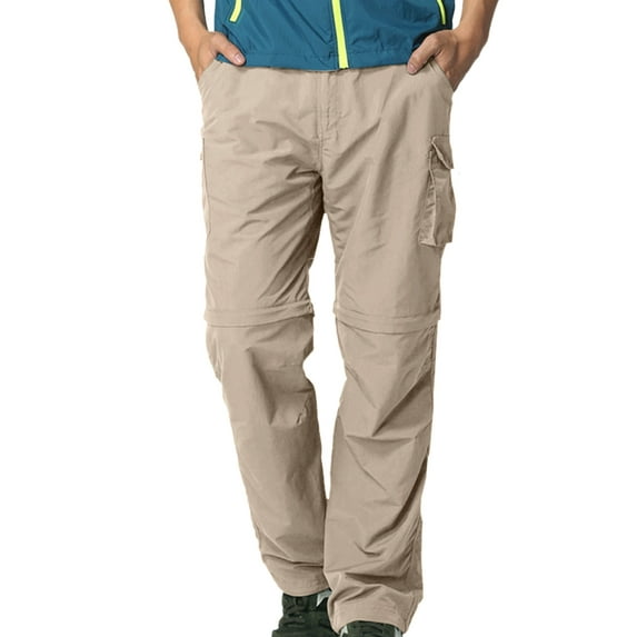 POENTAB Work Pants for Men Workwear Casual Zip off Pant Classic Fit Quick Dry Fishing Hiking Beach Travel Clothes Khaki