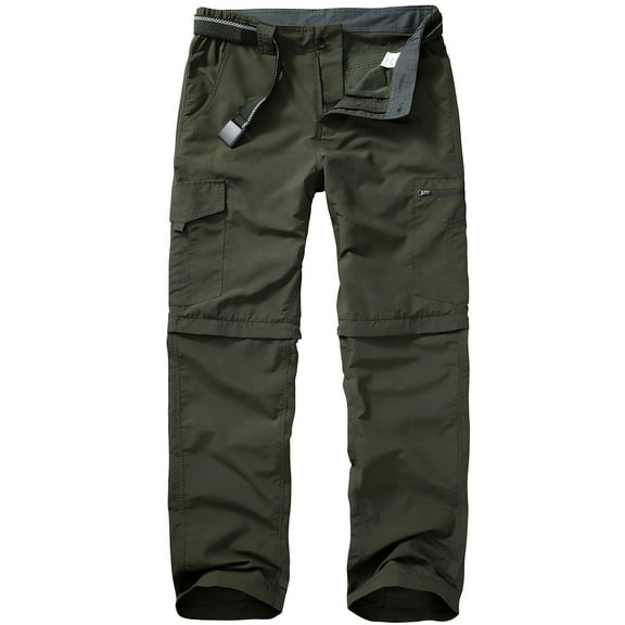 POENTAB Mens Hiking Pants Convertible Zip Off Lightweight Quick Dry Fishing Safari Camping Work Pants with Belt