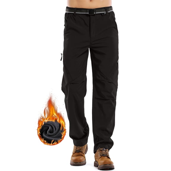 POENTAB Mens Snow Pants,Waterproof Fleece Lined Winter Regular Fit Pants Black 36