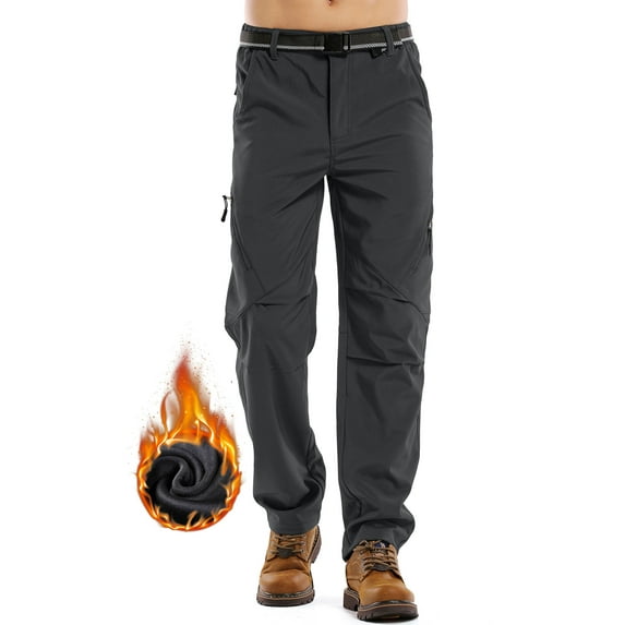 POENTAB Mens Snow Pants,Waterproof Fleece Lined Winter Regular Fit Pants Grey 32