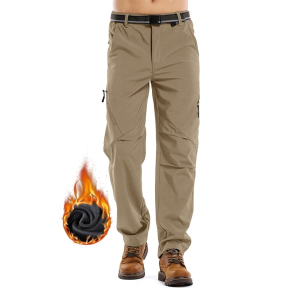 POENTAB Mens Snow Pants,Waterproof Fleece Lined Winter Regular Fit Pants Khaki 34