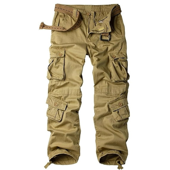 POENTAB Work Cargo Pants for Men Baggy Outdoor Hiking Fishing Safari Travel Trousers with Multi Pockets Khaki 38 (No Belt)