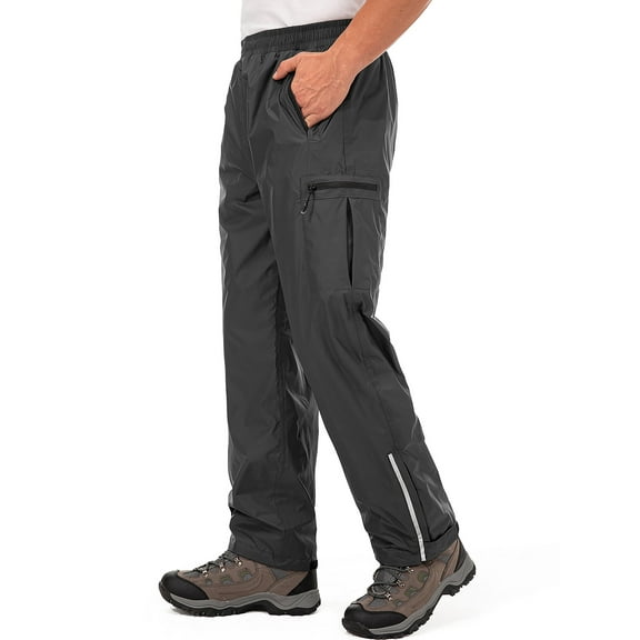POENTAB Rain Pants for Men Waterproof Lightweight Windproof Rain Over Work Pant Hiking Fishing Outdoor Trousers with Zipper Pockets