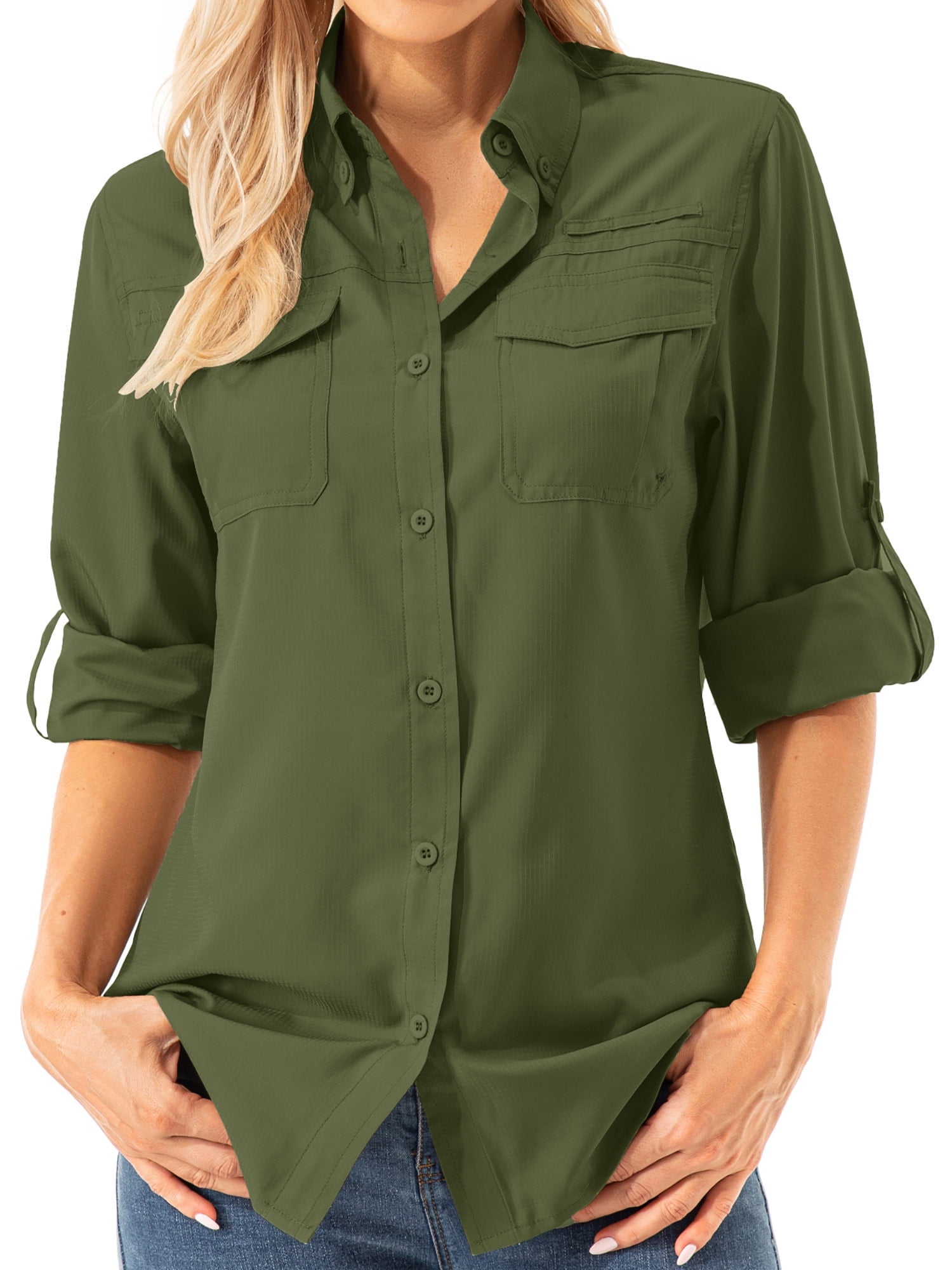 GGOV Women's Golf Polo Shirts Long Sleeve Workout Tops V Neck UPF 50
