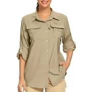 POENTAB Women Oversized Button Shirts Long Sleeve Fishing Camping Safari Clothes Travel Beach UPF 50+ UV Sun Shirt