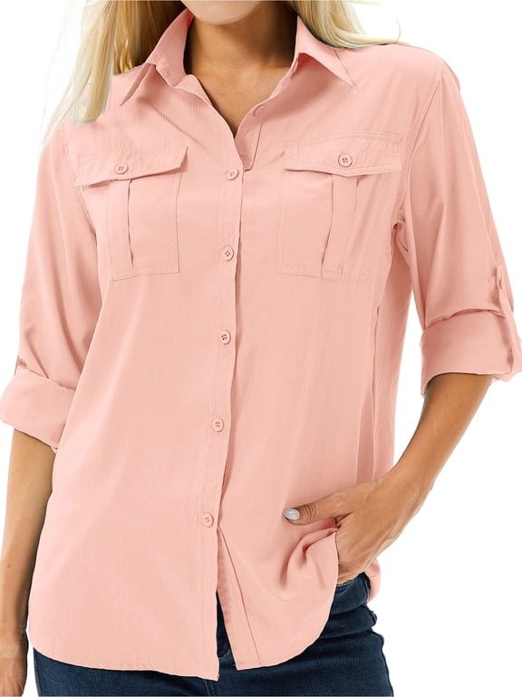 Women's Button Down Safari Shirts UPF 30+ Long Sleeve UV Shirt Sun Protection Outdoor Quick Dry Fishing Hiking Travel Gardening Tops