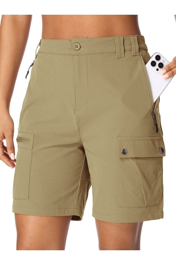 Women's 7" Hiking Cargo Shorts with Pockets Quick Dry Lightweight Fishing Work Shorts for Women Casual Travel Summer Khaki