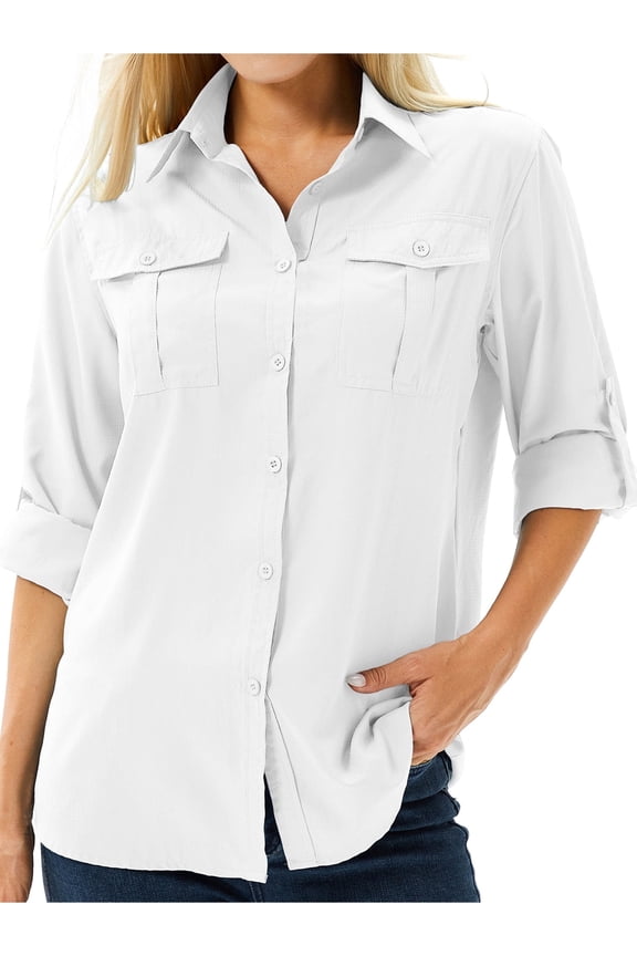 Women's Button Down Safari Shirts UPF 40+ Long Sleeve UV Shirt Sun Protection Outdoor Quick Dry Fishing Hiking Travel Gardening Tops