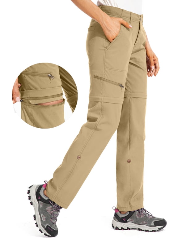 Women's Cargo Hiking Pants Convertible Zip-Off Quick Dry Pant for Casual Outdoor Travel Safari Fishing Camping Khaki