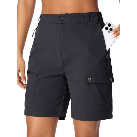 POENTAB Women's Casual Cargo Shorts Stretch Quick Dry Active Hiking Golf Cycling Shorts for Outdoor Summer Gark Grey