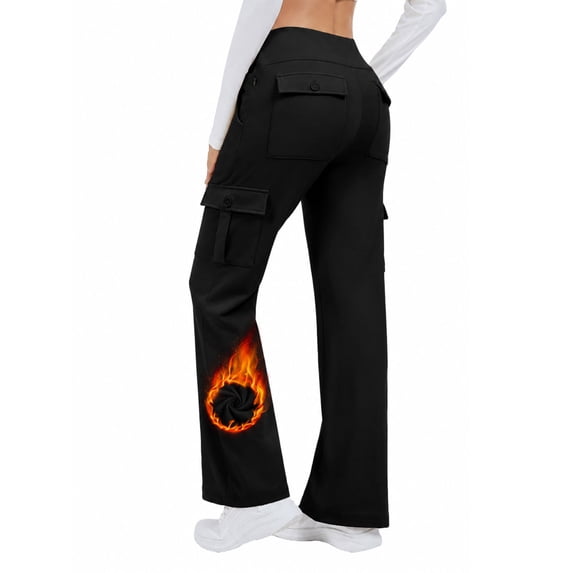 POENTAB Women's Fleece Lined Flare Pants High Waisted Warm Thermal Bootcut Leggings For Winter Travel Black