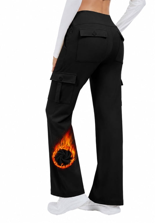 Women's Fleece Lined Flare Pants High Waisted Warm Thermal Bootcut Leggings For Winter Travel Black
