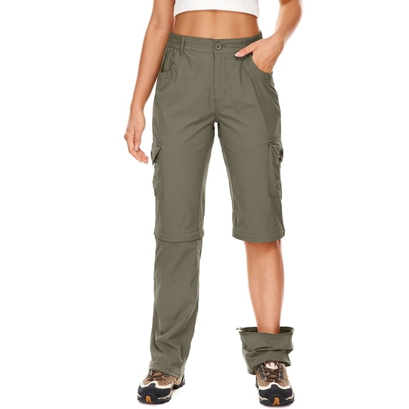 POENTAB Women's Hiking Pants Convertible Quick Dry Stretch Lightweight Zip-Off Outdoor Pants with 6 Deep Pockets Green