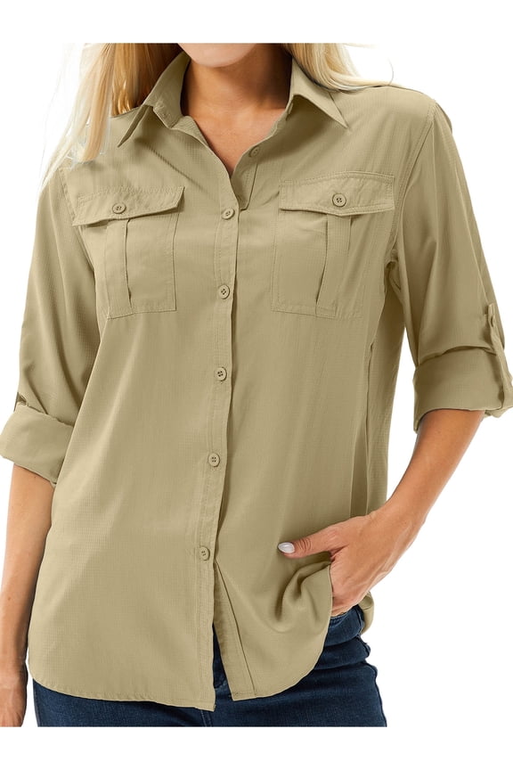 Women's Button Down Safari Shirts UPF 40+ Long Sleeve UV Shirt Sun Protection Outdoor Quick Dry Fishing Hiking Travel Gardening Tops