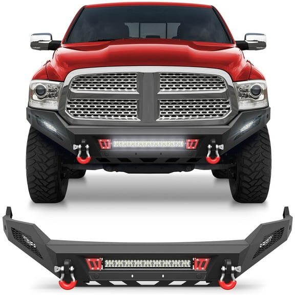 POFENZE Front Bumper for 2013-2018 Dodge Ram 1500 w/LED Lights License Plate Bracket