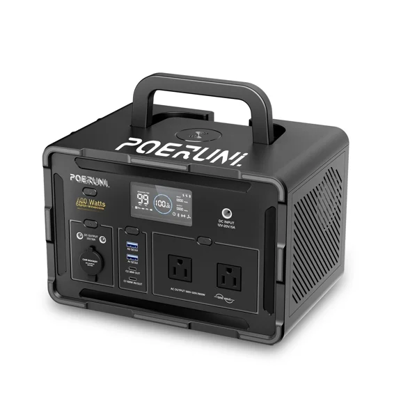 POERUNI 600W 519Wh Power Station Portable Solar Generator RV Backup Battery Camping