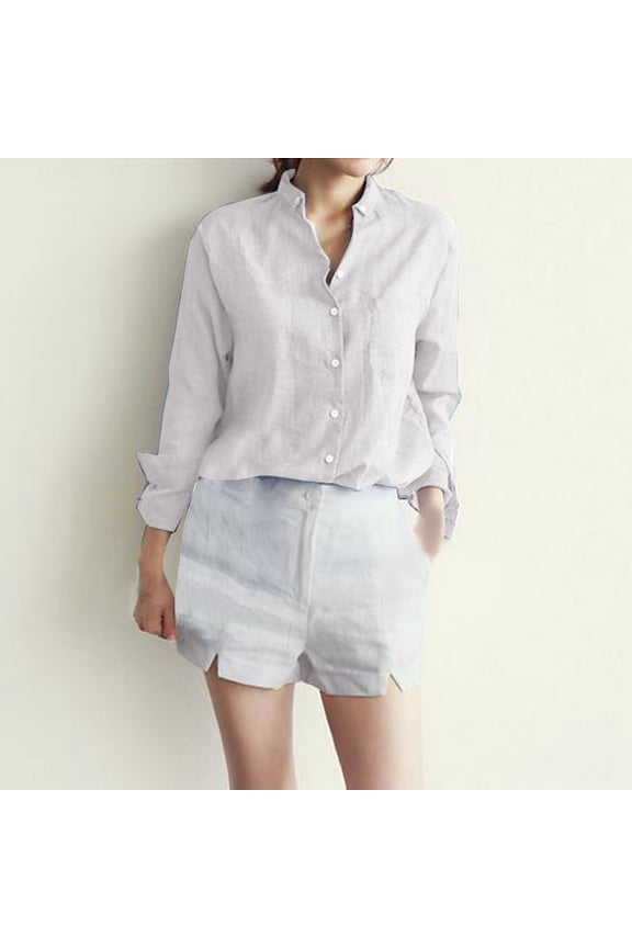 Clothing! Oversized T Shirts for Women Long Sleeve Tops for Women Autumn Solid Color Thin Cotton Linen Loose Sunscreen Shirt T Shirts for Women Fitted Shirts Casual Basic Tee S