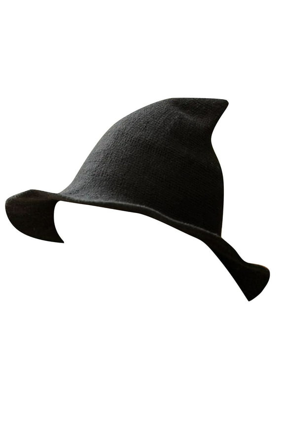 50% Off Clear! Autumn And Winter Halloween Hat Pointed Top Solid Color Funny Big Brim Knitted Hat Baseball Caps (Black)