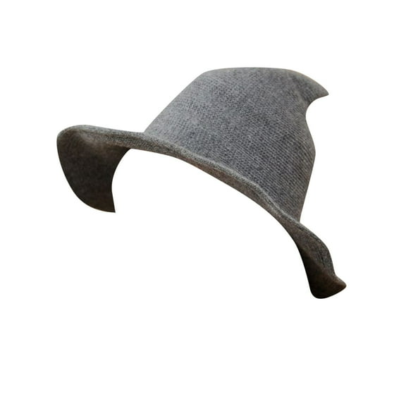 POETANCE 50% Off Clear! Autumn And Winter Halloween Hat Pointed Top Solid Color Funny Big Brim Knitted Hat Baseball Caps (Gray)