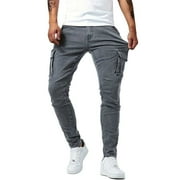 POETANCE Clearance Men's Casual Jeans Mens Straight Hole Buckle Zipper Middle Waist Denim Long Pants