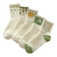 thumbnail image 1 of POETANCE Clothing, Women's Socks 5 Pairs White Cute Socks Women's Lace Ruffles Ankle Casual Sock Breathable Mid Tube SocksFloral Crew Socks, 1 of 3